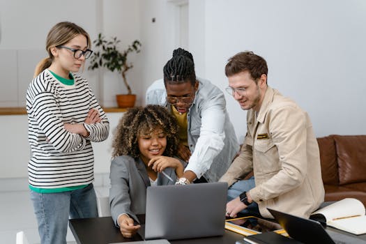 Entrepreneurs discussing ideas in a tech hub