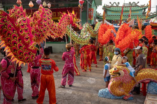 Traditional lion dance during the parade